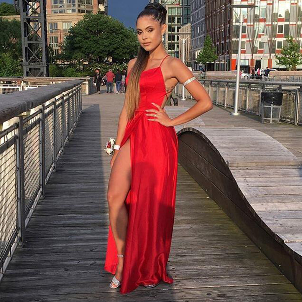 red backless prom dress