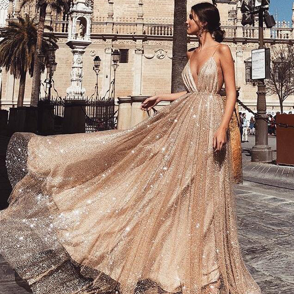 sexy gold prom dress