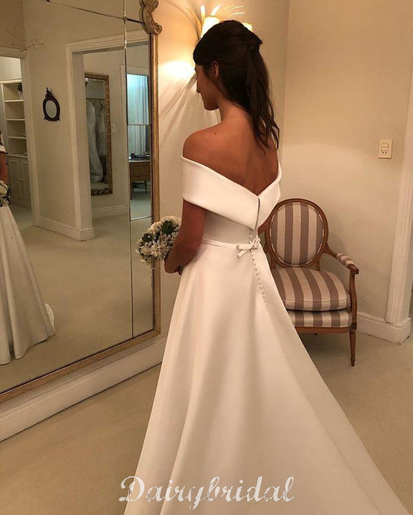 Charming Off Shoulder Satin Backless A-line Honest Wedding Dresses, FC ...