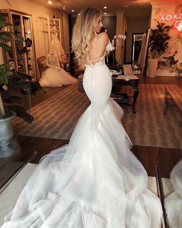 Elegant Sweetheart Mermaid Lace Backless Tulle Wedding Dresses, FC2692 ...