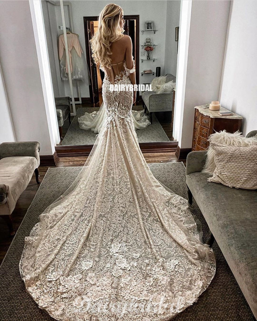 backless off the shoulder wedding dress