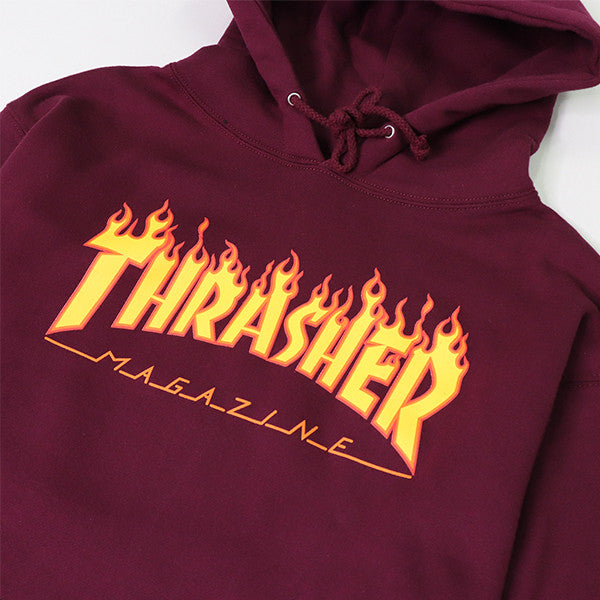 thrasher flame hoodie maroon