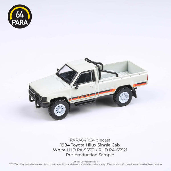 PREORDER PARA64 1/64 1984 Toyota Hilux  Single Cab - White LHD PA-55521 (Approx. Release Date : Q1 2023 subject to manufacturer's final decision)