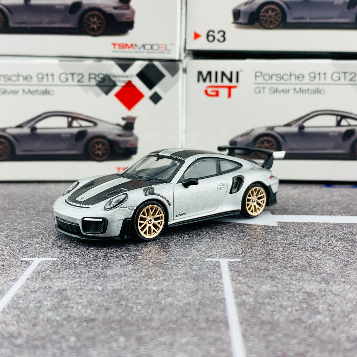 MINI GT 1/64 Porsche 911 Turbo GT2 RS GT Weissach Package Silver Metal