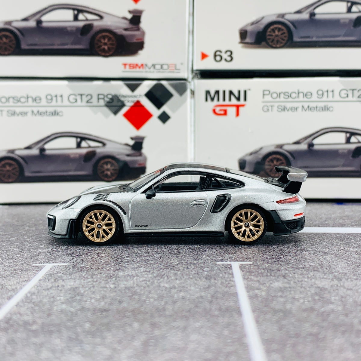 MINI GT 1/64 Porsche 911 Turbo GT2 RS GT Weissach Package Silver Metal