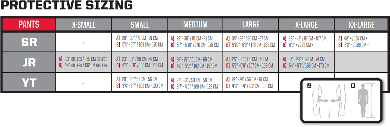 CCM Hockey Pants Size Chart