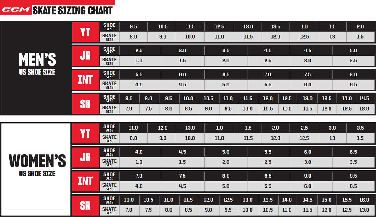 CCM Hockey Skate Size Chart