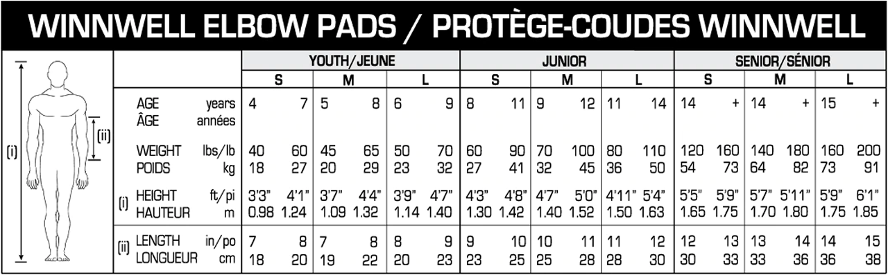 Winnwell Hockey Elbow Pads Size Chart