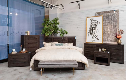 The Magdalena bedroom collection a rustic style master bedroom collection. A mango wood, reclaimed wood construction, iron hardware and elegant period finishes. 