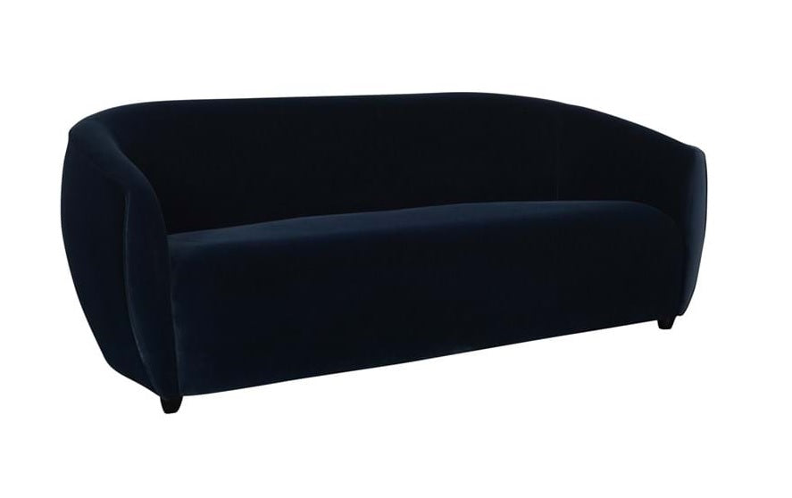 This modern sofa will be a stylish addition to your living room with its durable polyester fabric and blue color.