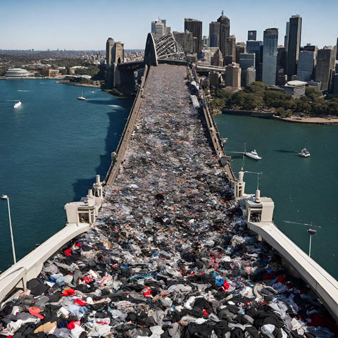 Image of Sydney harbour bridge full of clothing