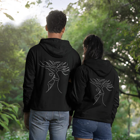 Couple wearing sustainable vegan hoodie