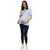 pregnant woman wearing half sleeves blue lining top