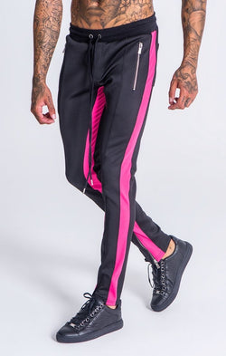 black joggers with pink stripe