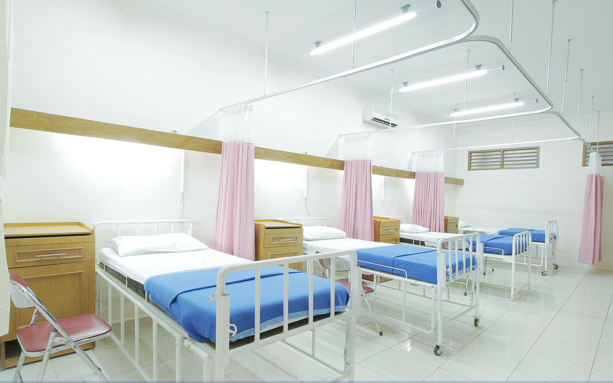 hospital room with four beds