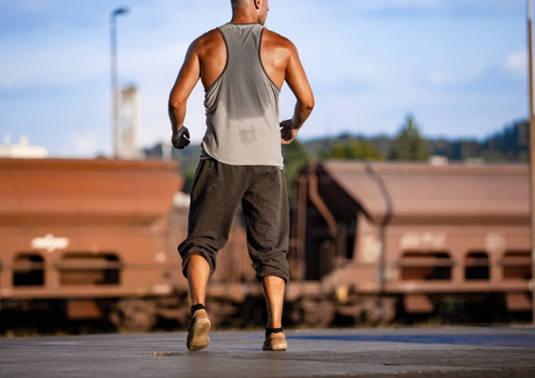 Man sweating while exercising.