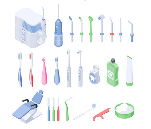 Dental cleaning supplies and dental equipment.