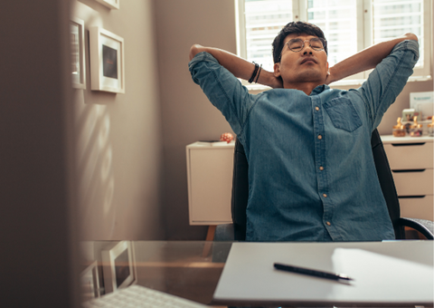 Man taking a break to relax at work.