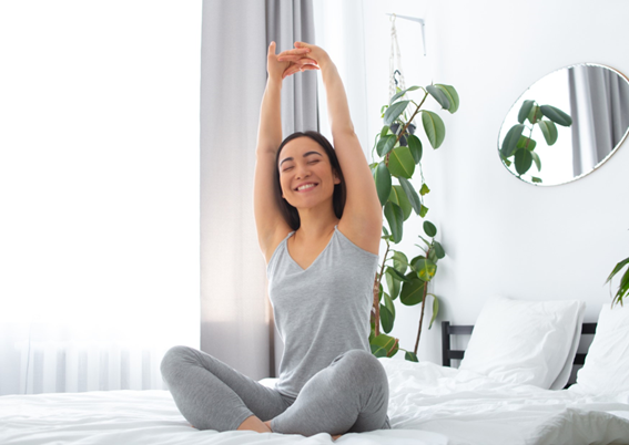 Woman stretching happy