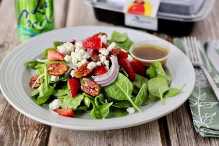 Strawberry spinach salad with almonds and feta