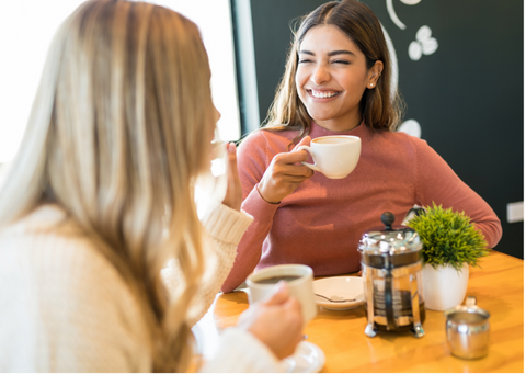 Friends enjoying a cup of coffee at a coffee shop