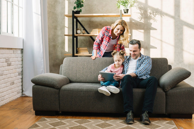 Family using tablet.