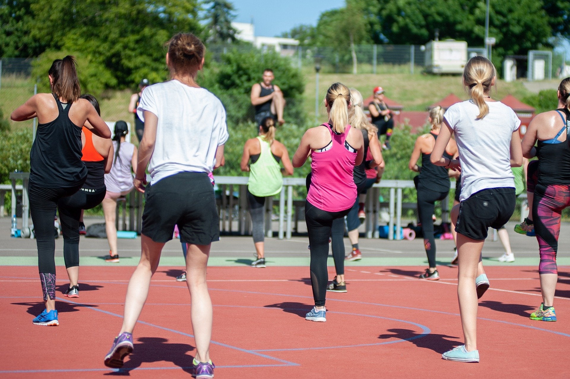 Fitness class outdoors.