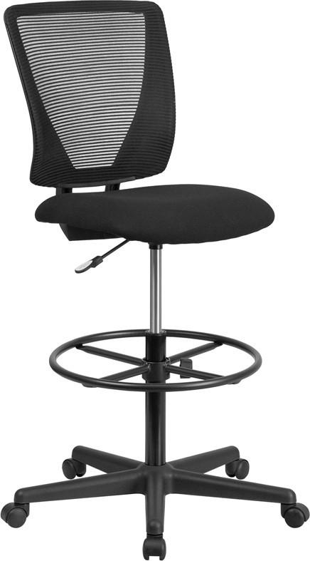 Flash Furniture Ergonomic Mid-Back Mesh Drafting Chair with Black Fabric Seat and Adjustable Foot Ring