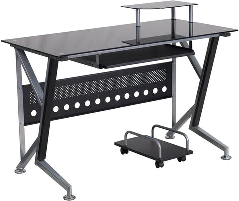 Flash Furniture Nan Wk 059 Gg Black Glass Computer Desk With Pull Out