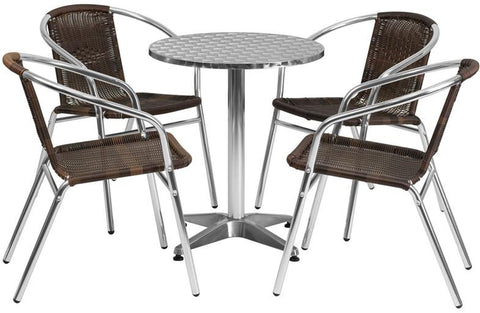 Flash Furniture TLH-ALUM-24RD-020CHR4-GG 23.5'' Round Aluminum Indoor-Outdoor Table with 4 Rattan Chairs