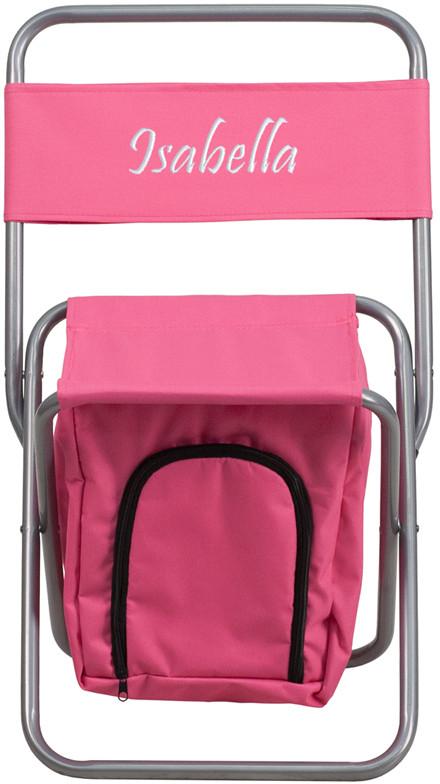 Flash Furniture Ty1262-pk-emb-gg Embroidered Kids Folding Camping Chair With Insulated Storage In Pink