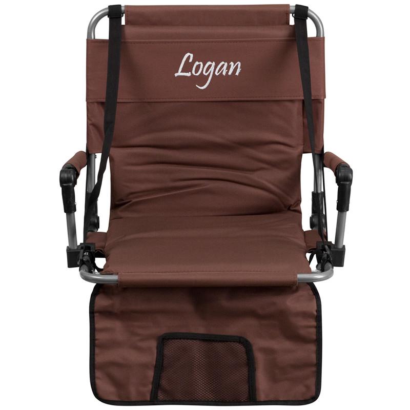 Flash Furniture Ty2710-bn-emb-gg Embroidered Folding Stadium Chair In Brown