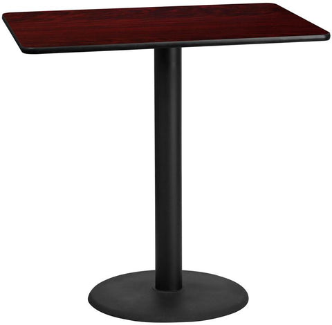 Flash Furniture XU-MAHTB-3048-TR24B-GG 30'' x 48'' Rectangular Mahogany Laminate Table Top with 24'' Round Bar Height Table Base