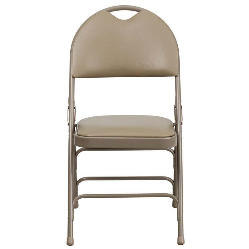 Flash Furniture Ha-mc705av-3-bge-emb-gg Embroidered Hercules Series Extra Large Ultra-premium Triple Braced Beige Vinyl Metal Folding Chair With Easy-