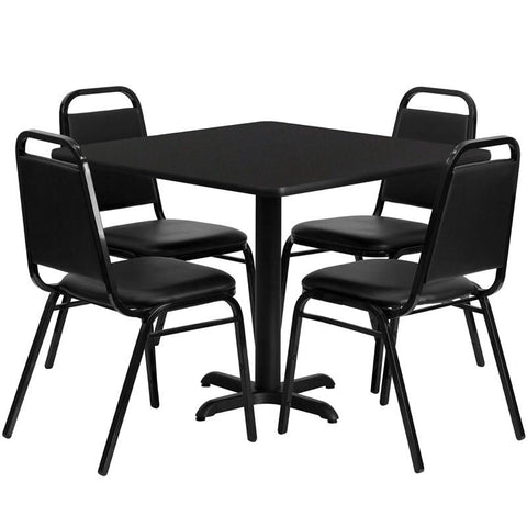 Flash Furniture Hdbf1009 Gg 36 Square Black Laminate Table Set With 4 Black Trapezoidal Back Banquet Chairs