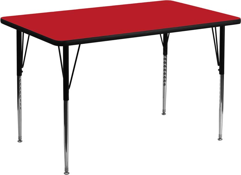 24W x 48L Rectangular Activity Table with 125 Thick High Pressure Red Laminate Top and Standard Height Adjustable Legs XU A2448 REC RED H A GG 