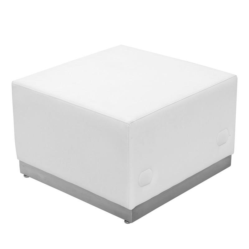 Flash Furniture ZB-803-OTTOMAN-WH-GG Hercules Alon Series Leather Ottoman with Stainless Steel Base, White