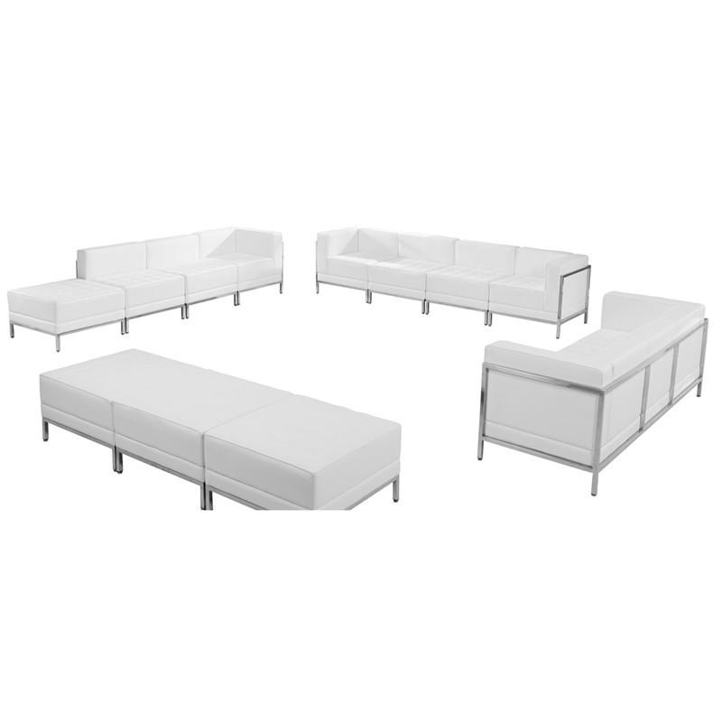 Flash Furniture Zb-imag-set21-wh-gg Hercules Imagination Series White Leather Sofa, Lounge & Ottoman Set, 12 Pieces