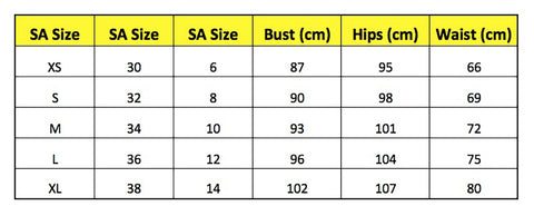 South African Size Chart