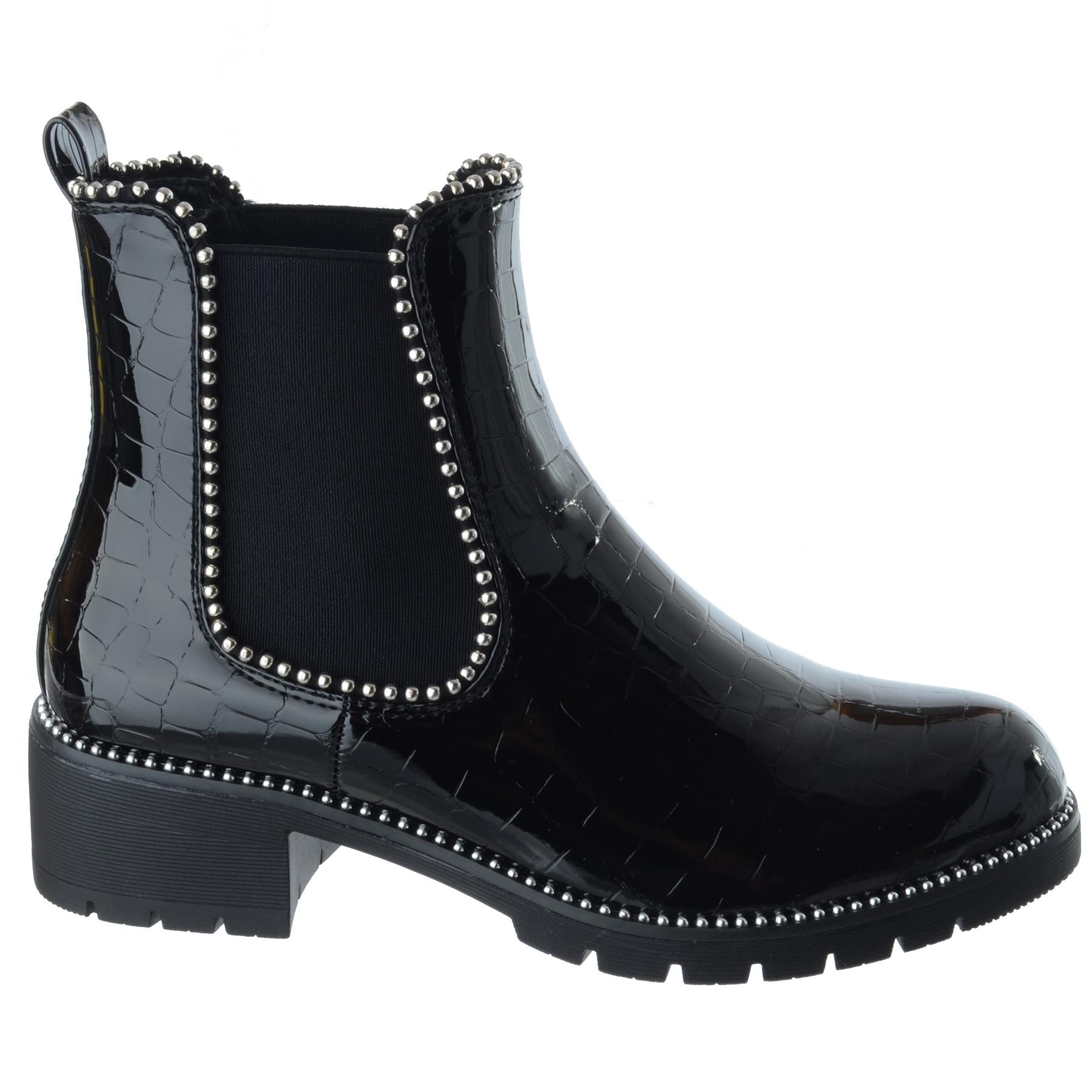 croc patent chelsea boots