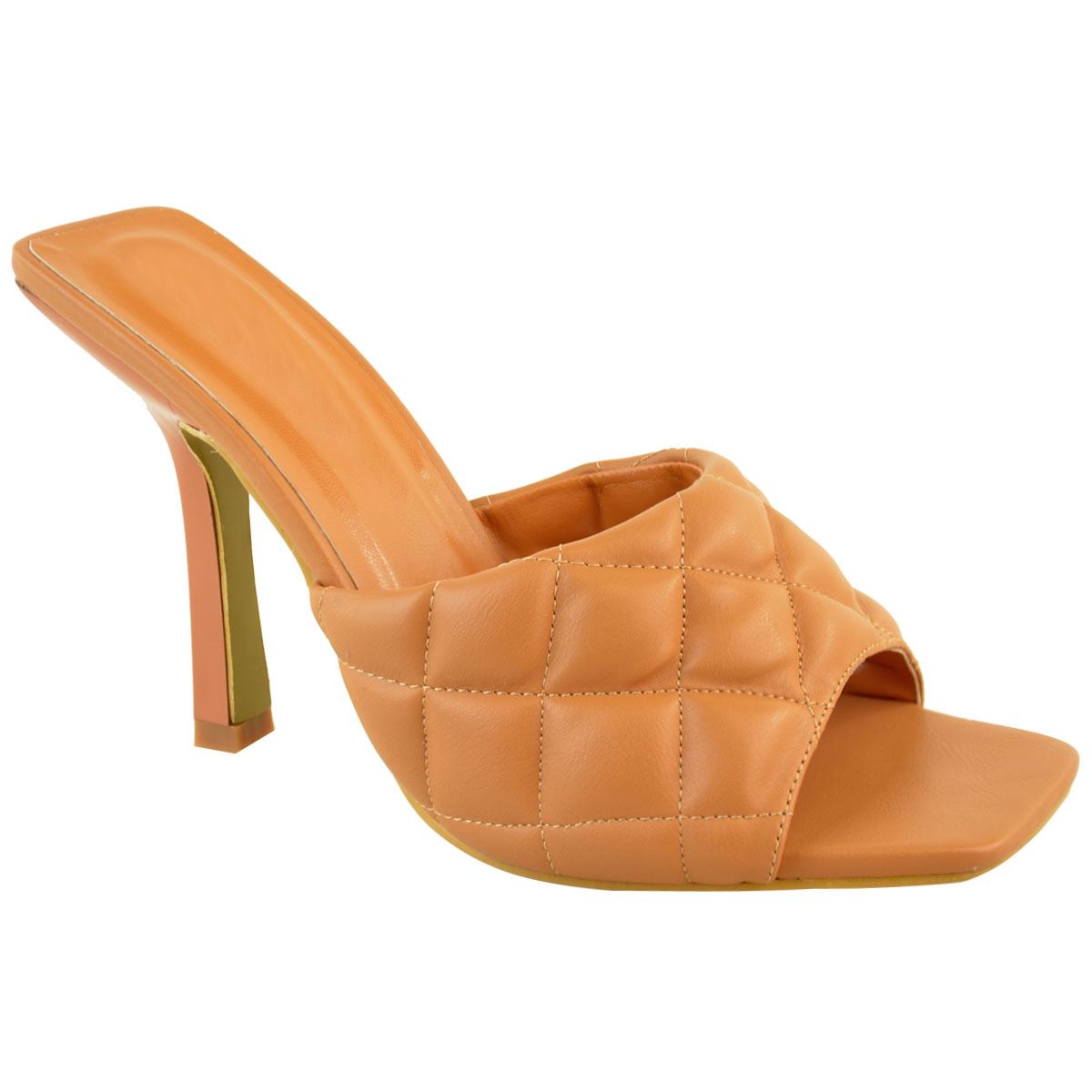 KELSEY CAMEL QUILTED HEELED MULES 