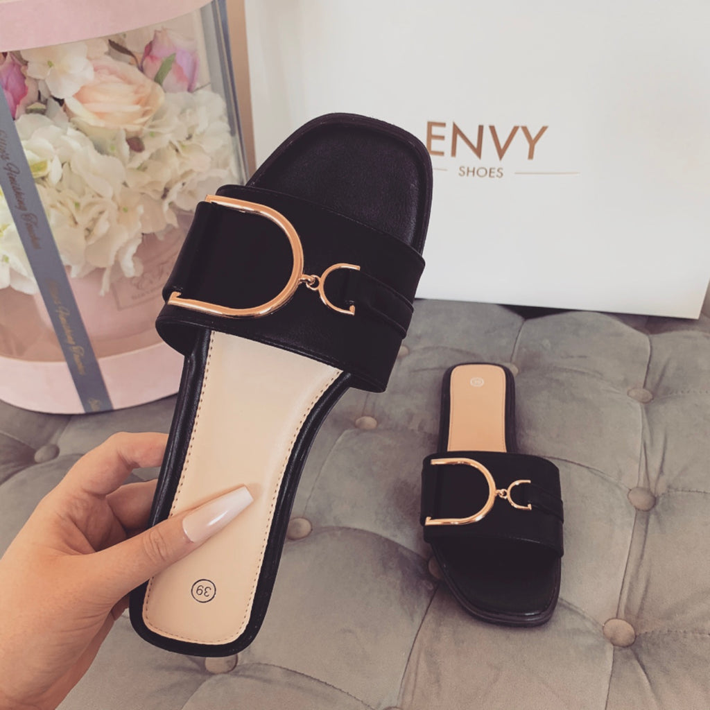 DIDI NUDE BUCKLE SLIDERS – Envy Shoes UK