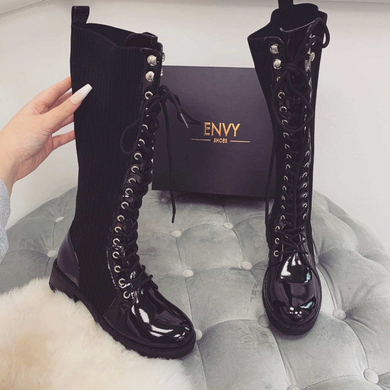 DENIKA KNEE HIGH LACE UP BOOTS – Envy 