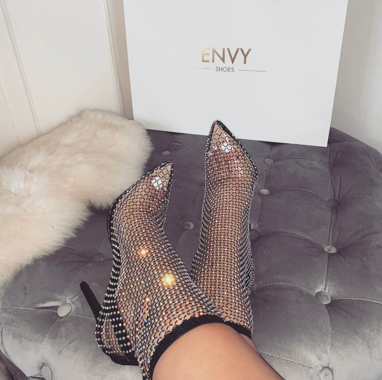 fishnet perspex heels