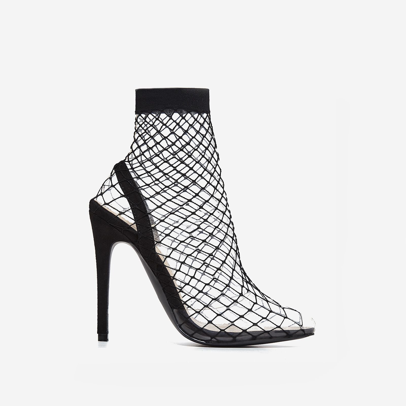 KOKO BLACK FISHNET PERSPEX HEELS – Envy 