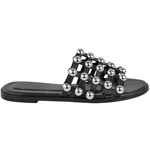 studded black slides