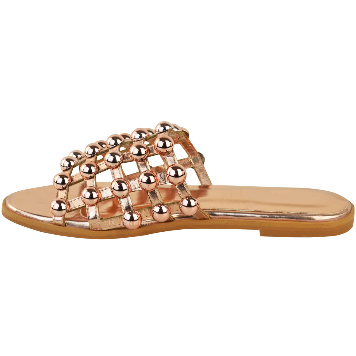 MADISON STUDDED CAGED ROSE GOLD SLIDERS 