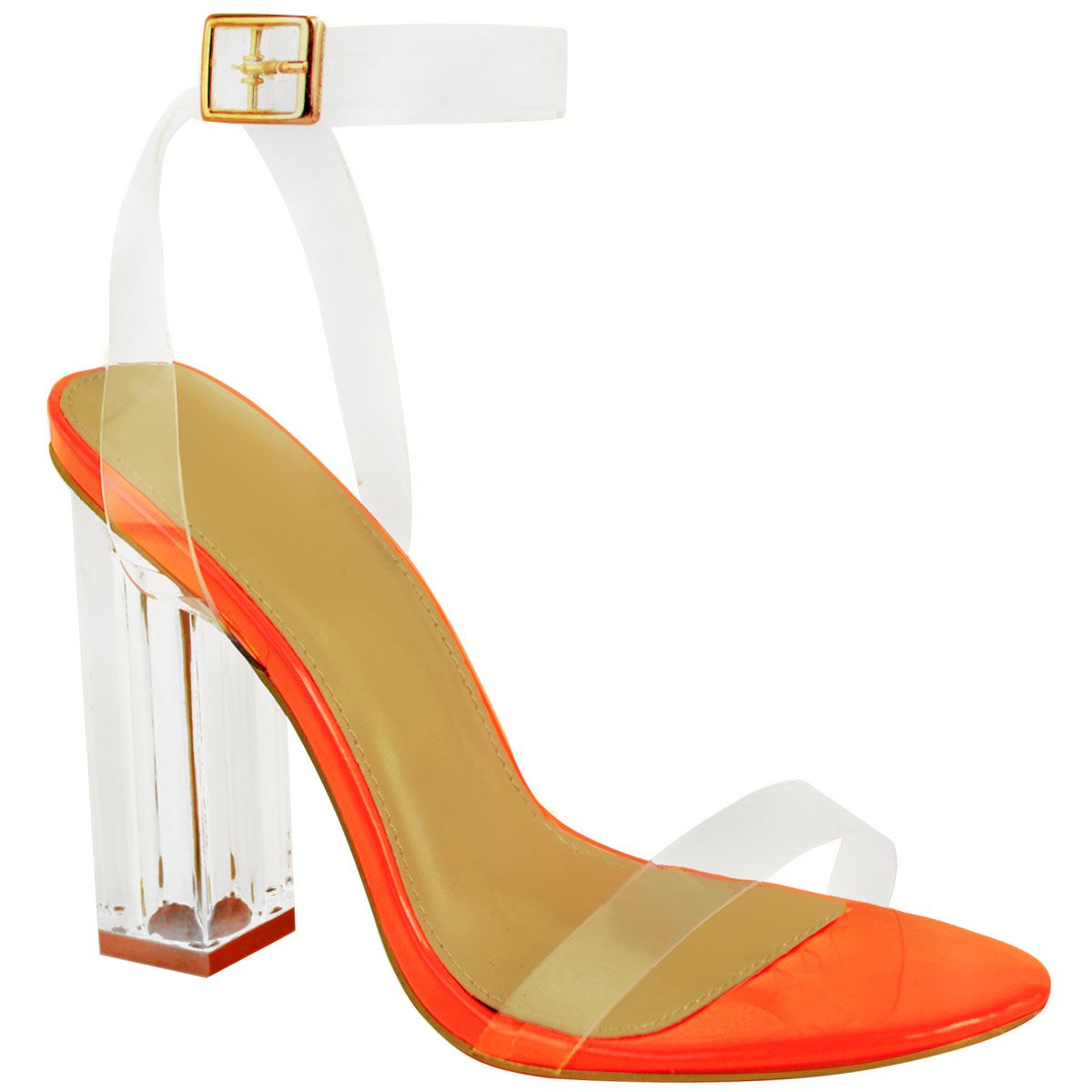 neon orange clear heels