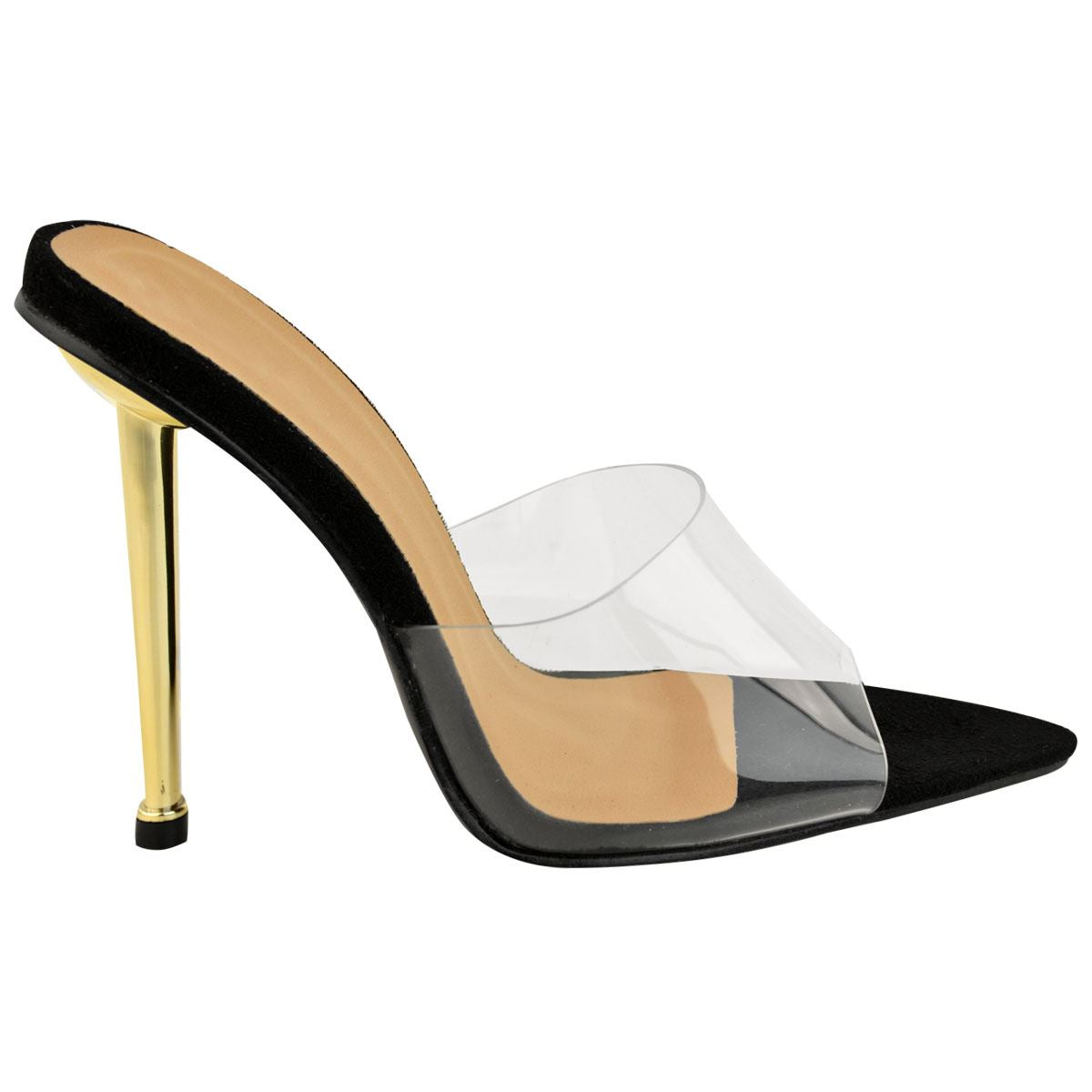 NICKI BLACK SUEDE PERSPEX MULE GOLD 