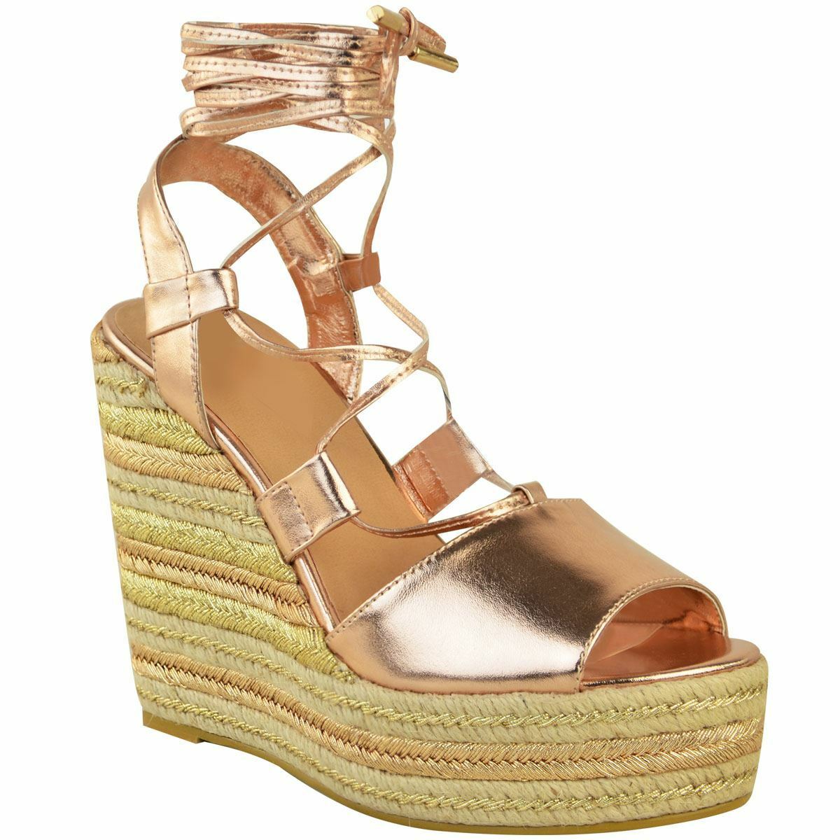 FLEUR ROSE GOLD LACE UP WEDGES – Envy 